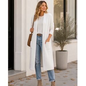 Forever 21 Longline Boucle Cardigan Duster White Size Large